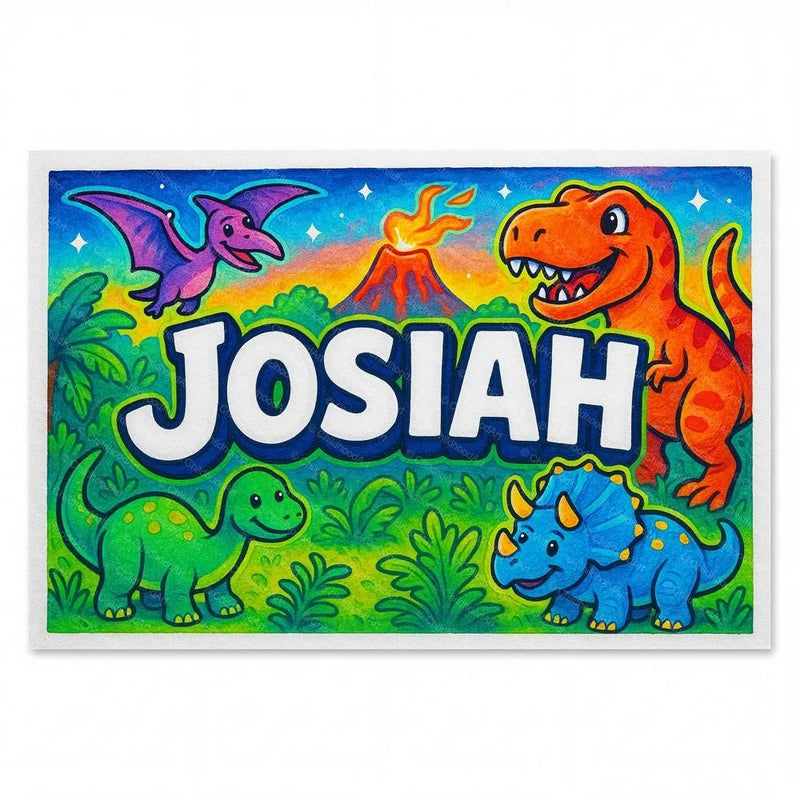 Josiah Name Art - Dinosaur Adventure personalized wall print for kids
