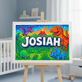 Josiah Name Art - Dinosaur Adventure personalized wall print for kids