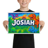 Josiah Name Art - Dinosaur Adventure personalized wall print for kids