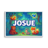 Josue Name Art - Forest Friends personalized wall print for kids