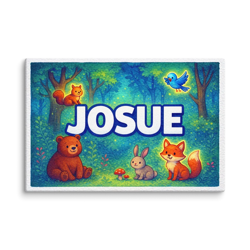 Josue Name Art - Forest Friends personalized wall print for kids