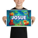 Josue Name Art - Forest Friends personalized wall print for kids