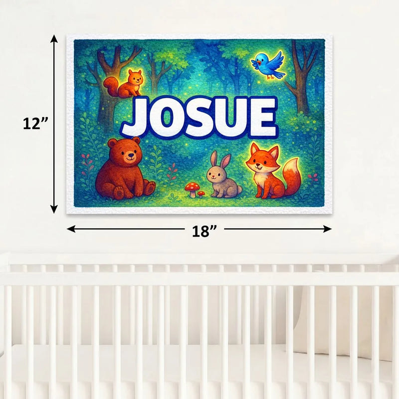 Josue Name Art - Forest Friends personalized wall print for kids