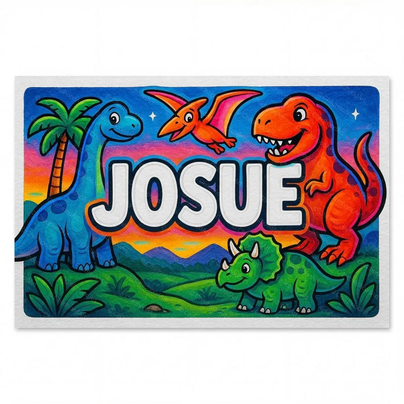 Josue Name Art - Dinosaur Adventure personalized wall print for kids