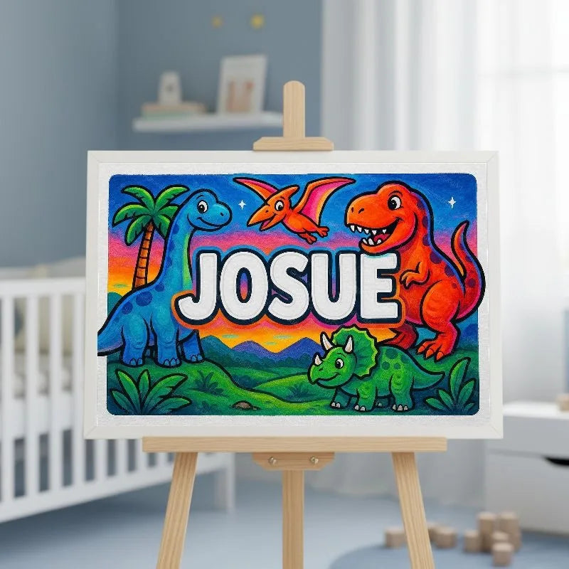 Josue Name Art - Dinosaur Adventure personalized wall print for kids