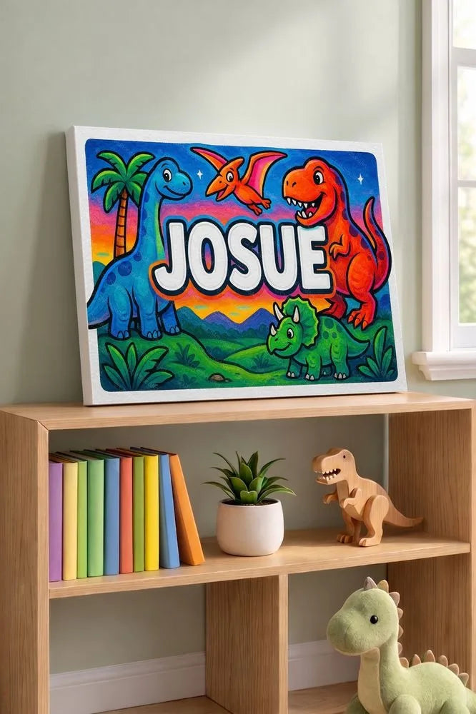 Josue Name Art - Dinosaur Adventure personalized wall print for kids