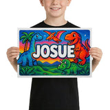 Josue Name Art - Dinosaur Adventure personalized wall print for kids
