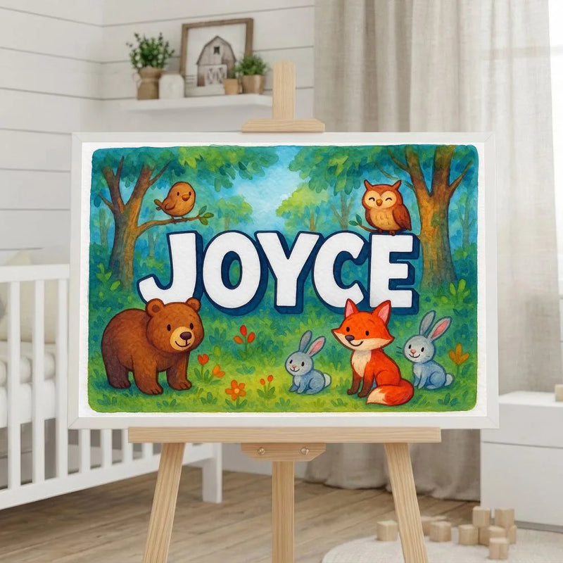 Joyce Name Art - Forest Friends personalized wall print for kids