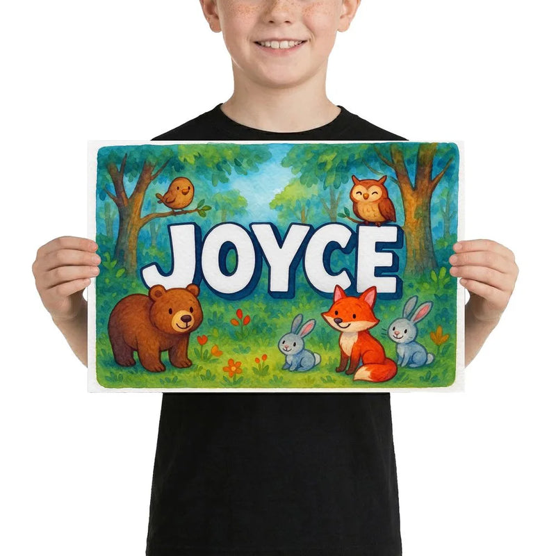 Joyce Name Art - Forest Friends personalized wall print for kids