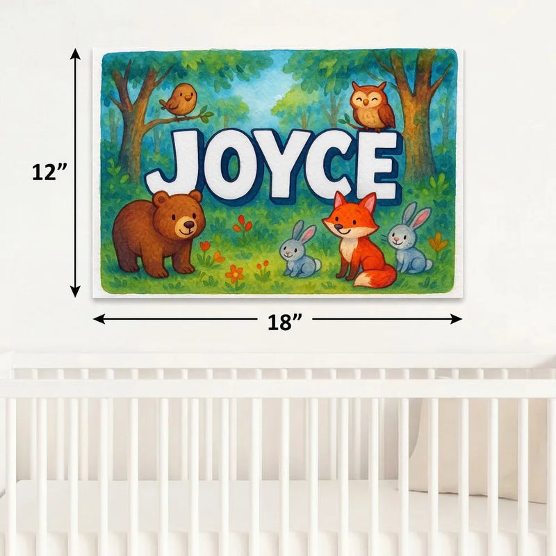 Joyce Name Art - Forest Friends personalized wall print for kids