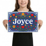 Joyce Name Art - Floral Farmhouse personalized wall print for kids