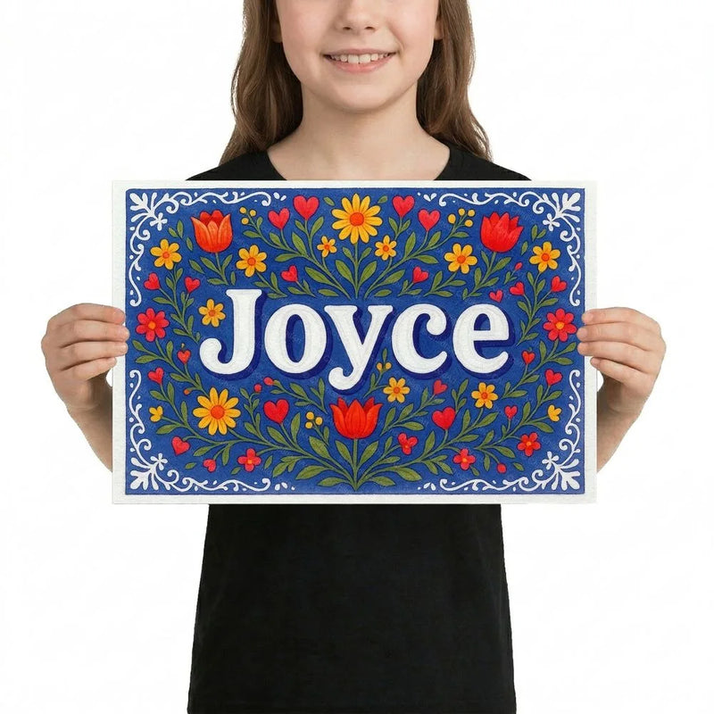 Joyce Name Art - Floral Farmhouse personalized wall print for kids