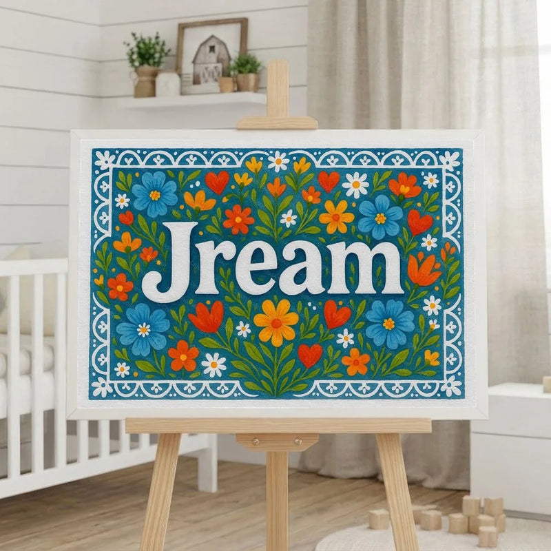 Jream Name Art - Floral Farmhouse personalized wall print for kids