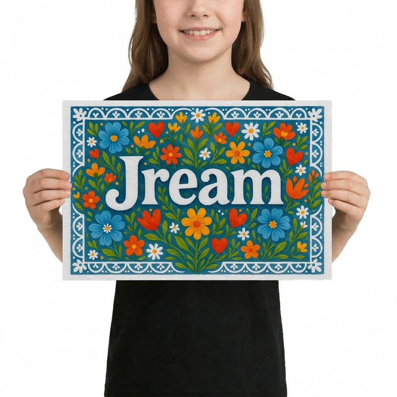 Jream Name Art - Floral Farmhouse personalized wall print for kids
