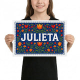 Julieta Name Art - Floral Farmhouse personalized wall print for kids