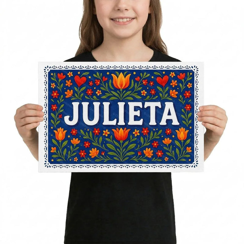 Julieta Name Art - Floral Farmhouse personalized wall print for kids