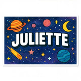 Juliette Name Art - Space Explorers personalized wall print for kids
