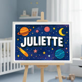 Juliette Name Art - Space Explorers personalized wall print for kids