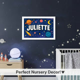 Juliette Name Art - Space Explorers personalized wall print for kids