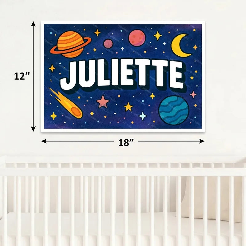 Juliette Name Art - Space Explorers personalized wall print for kids
