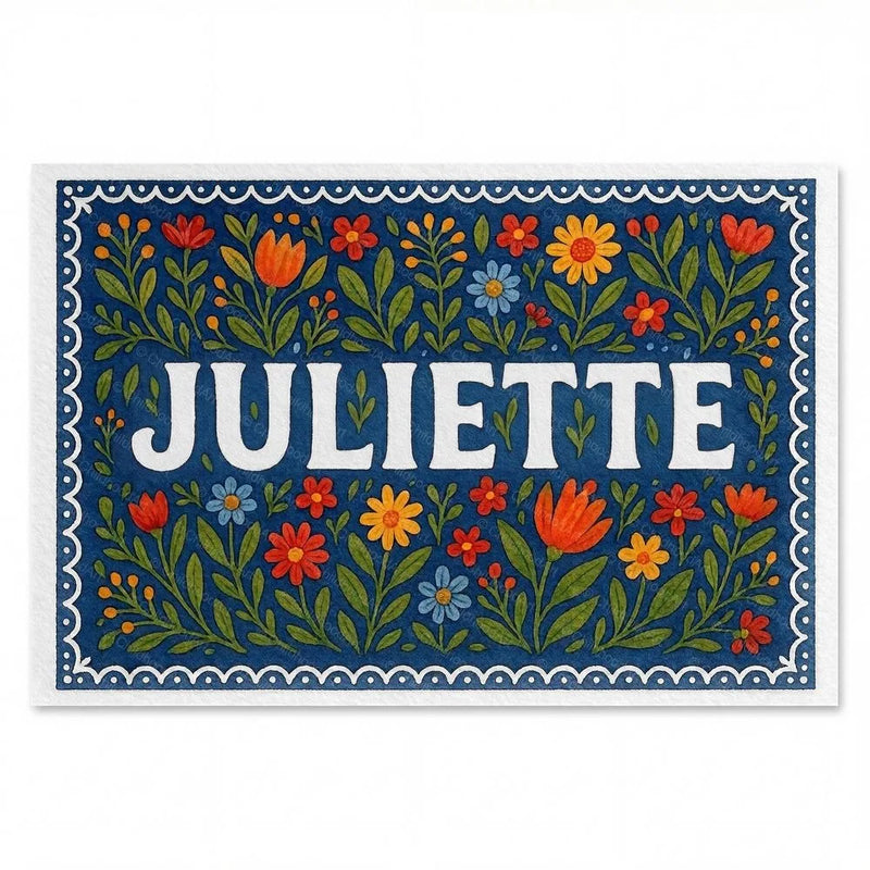 Juliette Name Art - Floral Farmhouse personalized wall print for kids