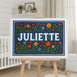 Juliette Name Art - Floral Farmhouse personalized wall print for kids