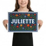 Juliette Name Art - Floral Farmhouse personalized wall print for kids