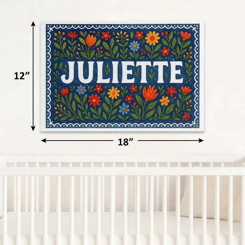 Juliette Name Art - Floral Farmhouse personalized wall print for kids
