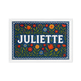 Juliette Name Art - Floral Farmhouse personalized wall print for kids