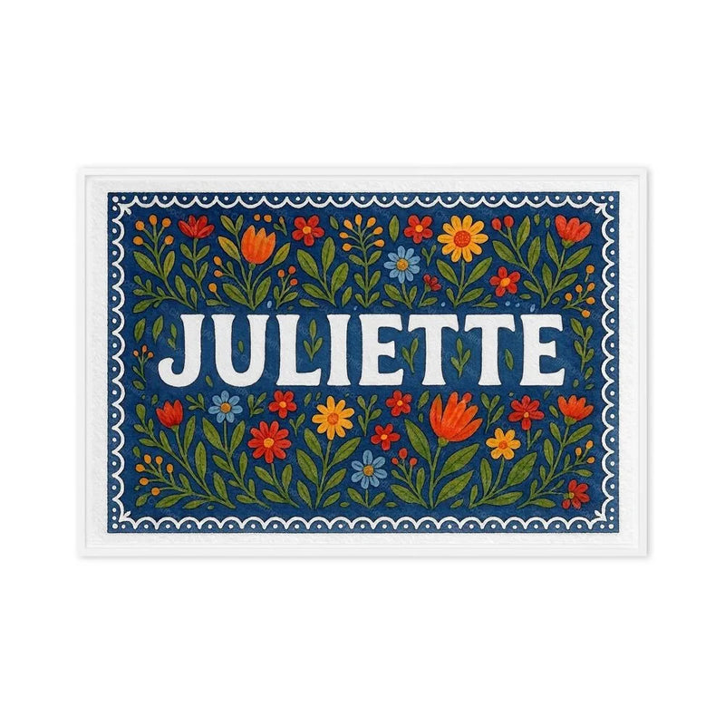 Juliette Name Art - Floral Farmhouse personalized wall print for kids