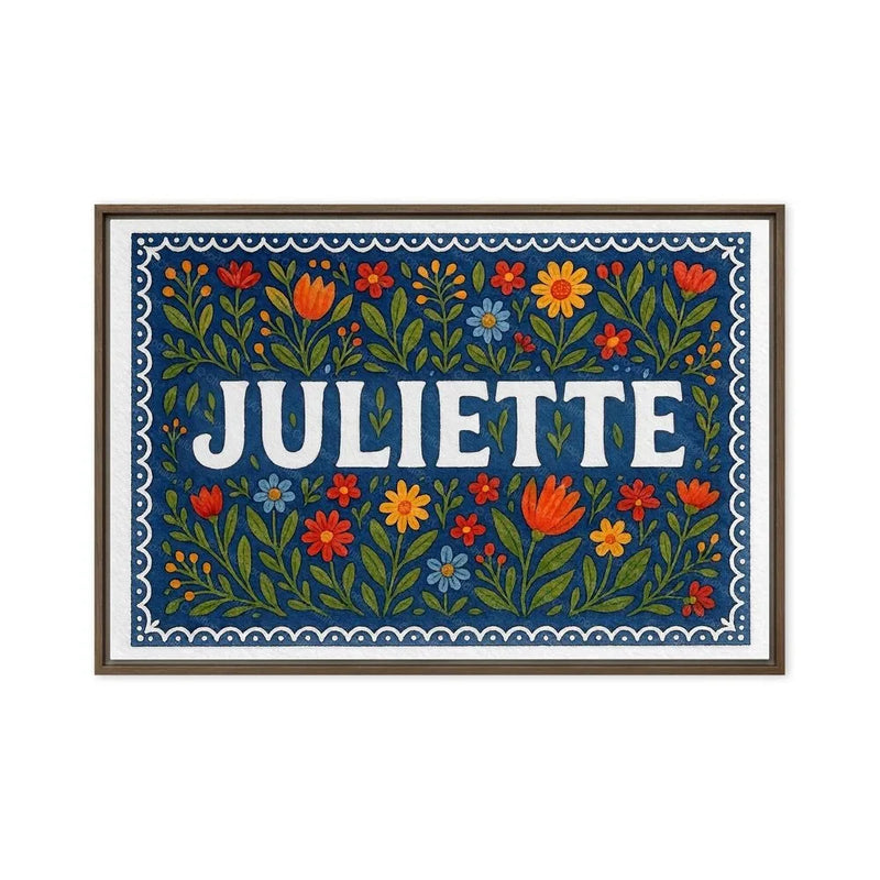 Juliette Name Art - Floral Farmhouse personalized wall print for kids