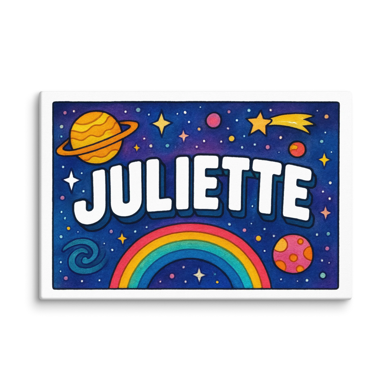 Juliette Name Art - Space Explorers personalized wall print for kids