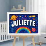 Juliette Name Art - Space Explorers personalized wall print for kids