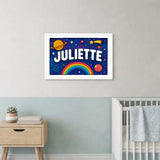 Juliette Name Art - Space Explorers personalized wall print for kids