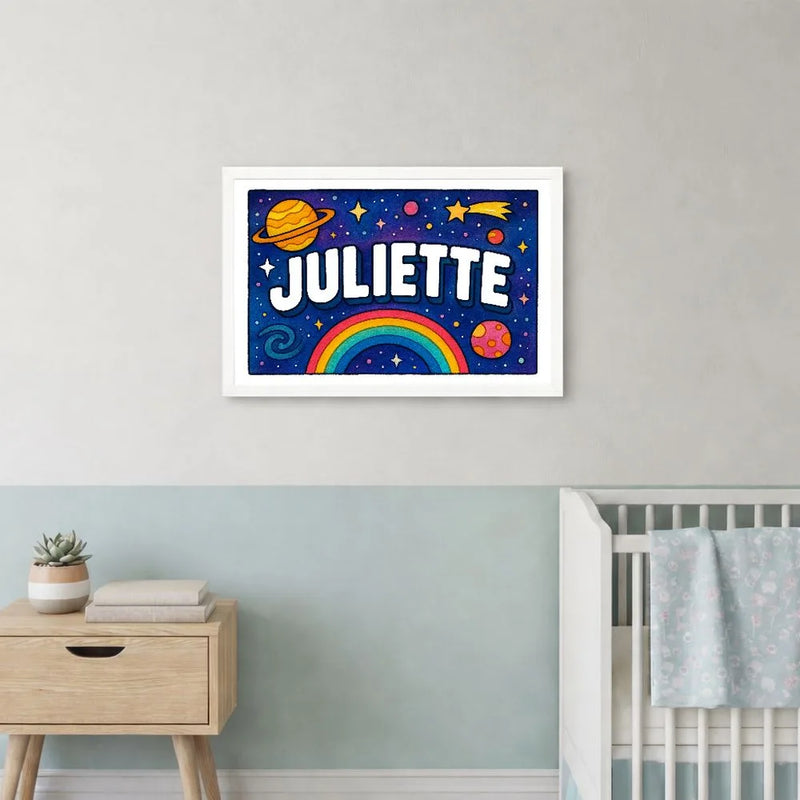 Juliette Name Art - Space Explorers personalized wall print for kids