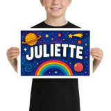 Juliette Name Art - Space Explorers personalized wall print for kids