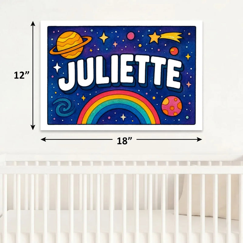 Juliette Name Art - Space Explorers personalized wall print for kids