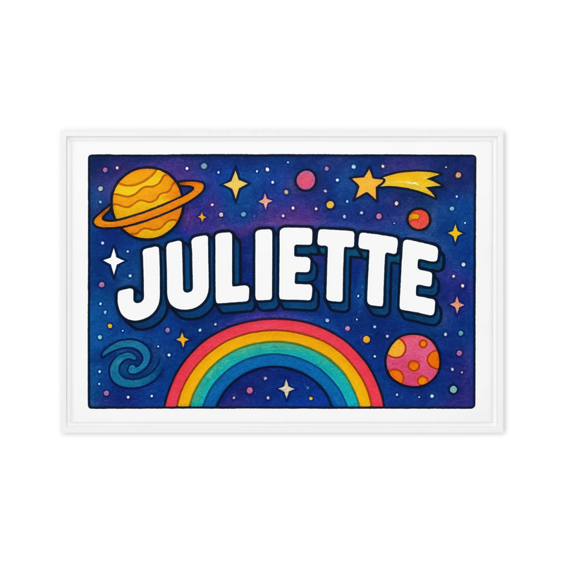 Juliette Name Art - Space Explorers personalized wall print for kids