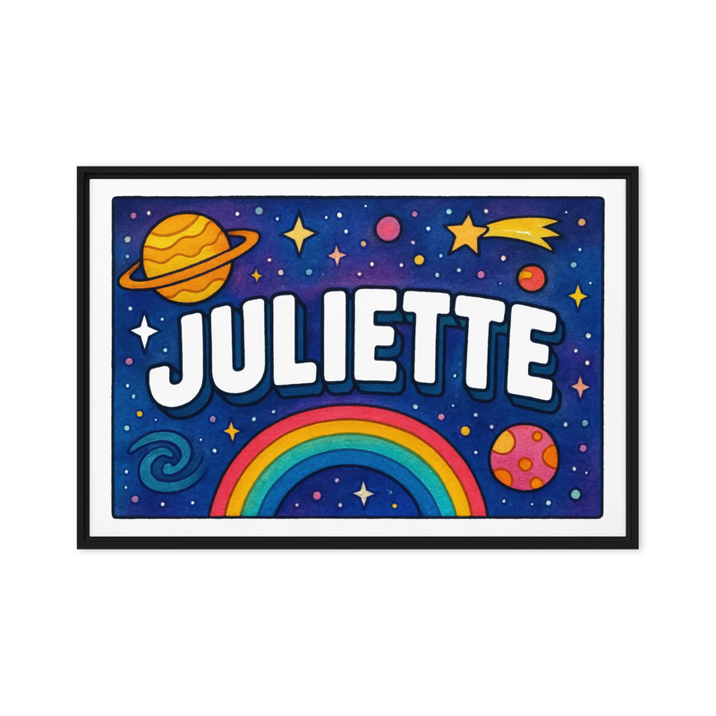 Juliette Name Art - Space Explorers personalized wall print for kids