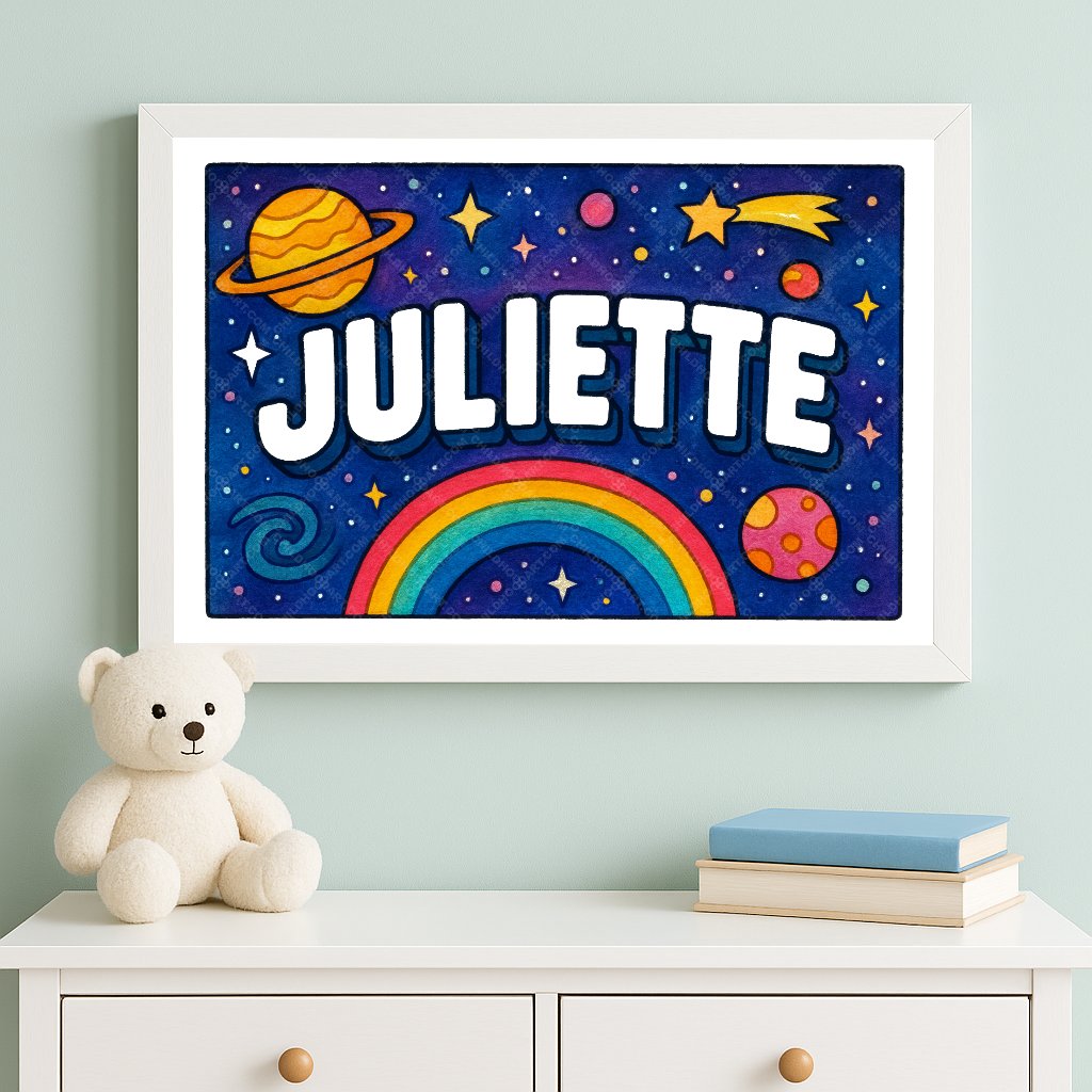Personalized space nursery art for kids – Juliette name print