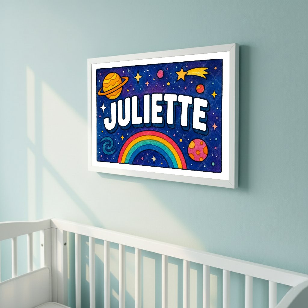 Personalized space nursery art for kids – Juliette name print