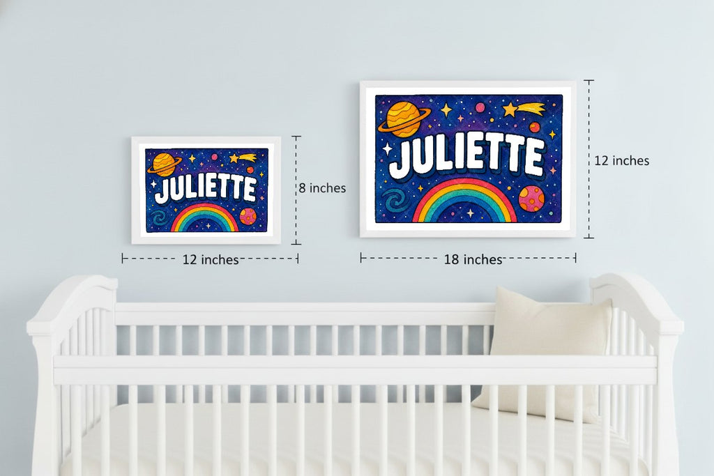 Personalized space nursery art for kids – Juliette name print