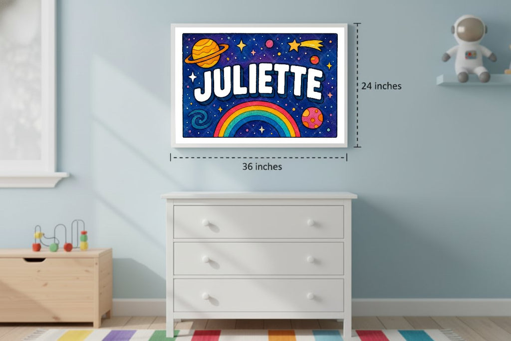 Personalized space nursery art for kids – Juliette name print