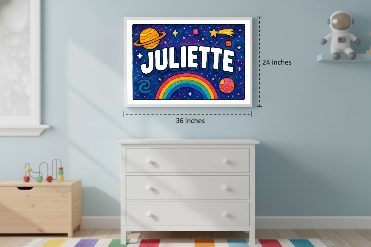 Personalized space nursery art for kids – Juliette name print