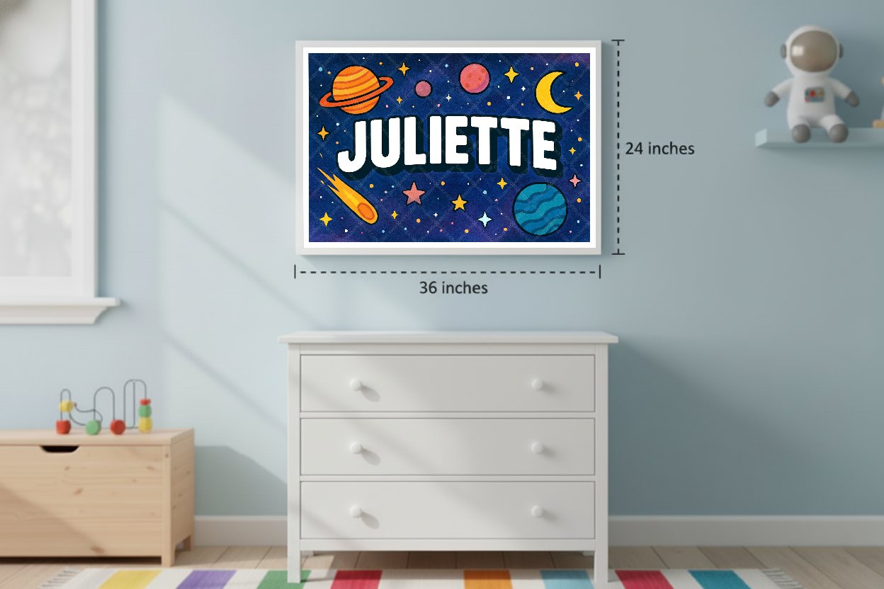 Personalized space nursery art for kids – Juliette name print