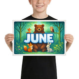 June Name Art - Forest Friends personalized wall print for kids