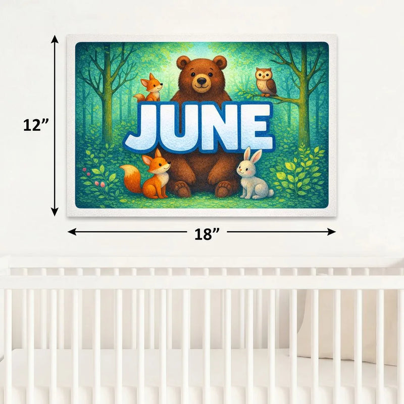 June Name Art - Forest Friends personalized wall print for kids