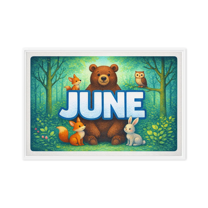 June Name Art - Forest Friends personalized wall print for kids