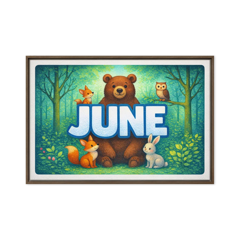 June Name Art - Forest Friends personalized wall print for kids