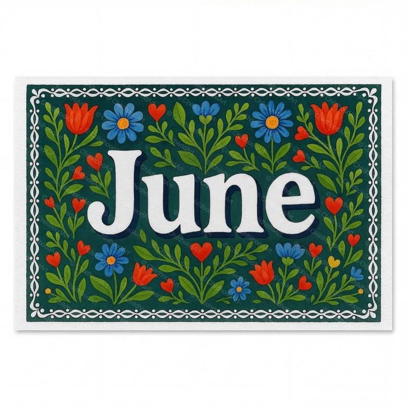 June Name Art - Floral Farmhouse personalized wall print for kids